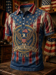 Men's Independence Day We The People USA Flag Print Casual Patriotic Polo