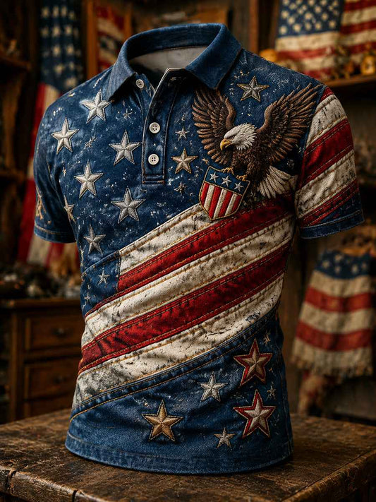 Men's Independence Day USA Flag Print Casual Patriotic Polo