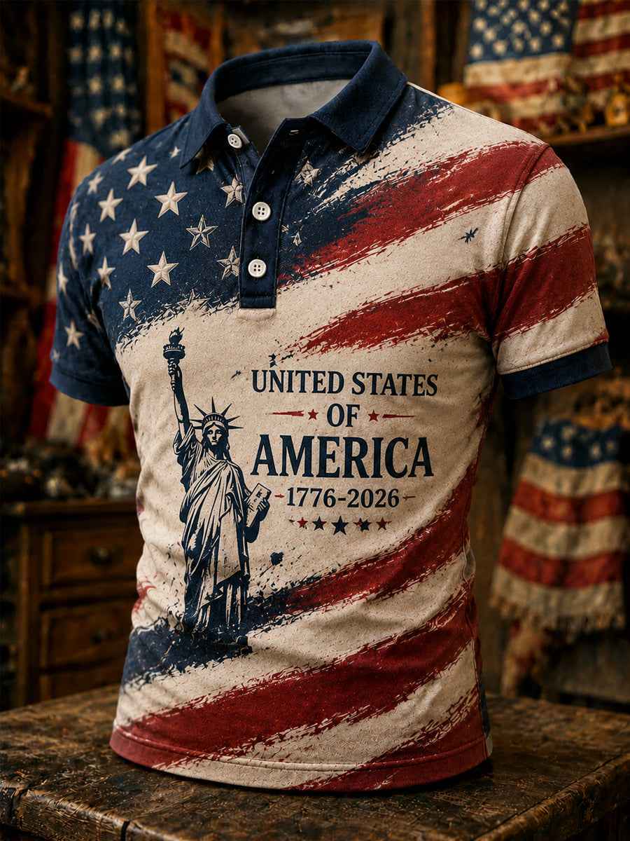 Men's Independence Day USA Flag Print Casual Patriotic Polo