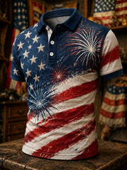 Men's Independence Day USA Flag Print Casual Patriotic Polo