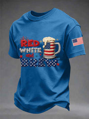 Men's Funny 4th Of July Red White & Brew Print Casual Tee
