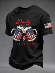 Men's Funny 4th Of July Red White & Brew Print Casual Tee