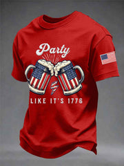 Men's Funny 4th Of July Red White & Brew Print Casual Tee