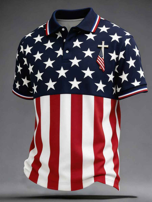 Men's Independence Day USA Flag Print Casual Patriotic Polo