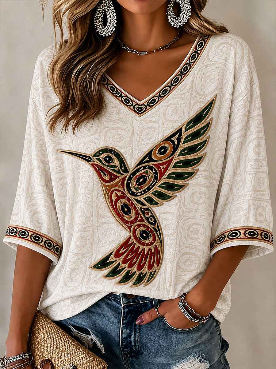 Women's Indigenous Art Print Casual T-Shirt