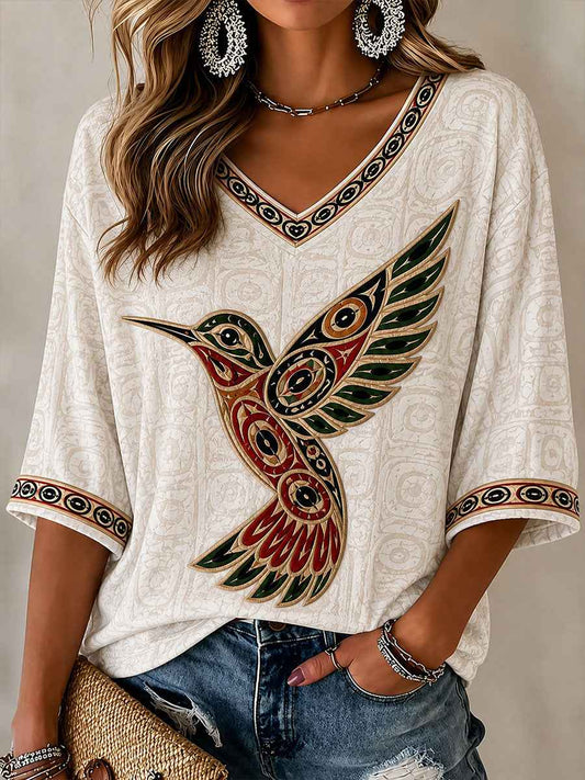 Women's Indigenous Art Print Casual T-Shirt
