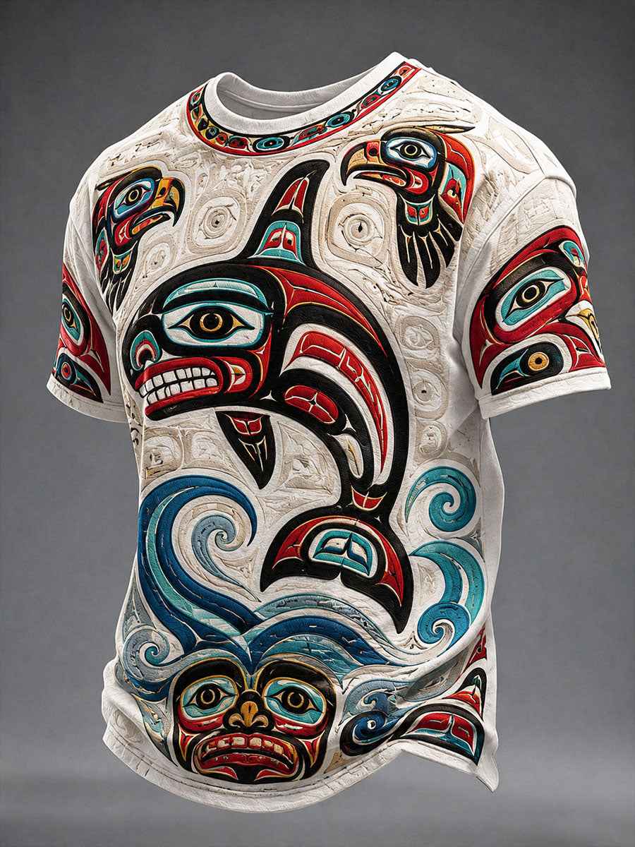 Men's Indigenous Art Print Casual T-Shirt