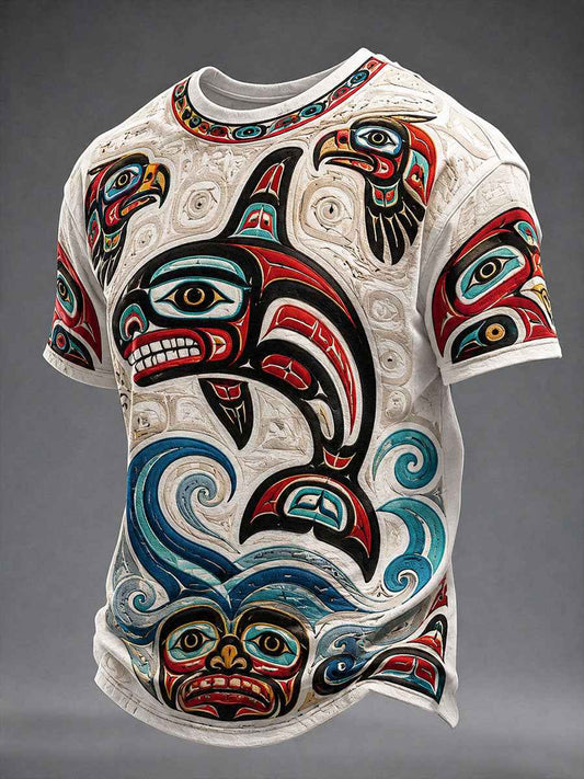 Men's Indigenous Art Print Casual T-Shirt