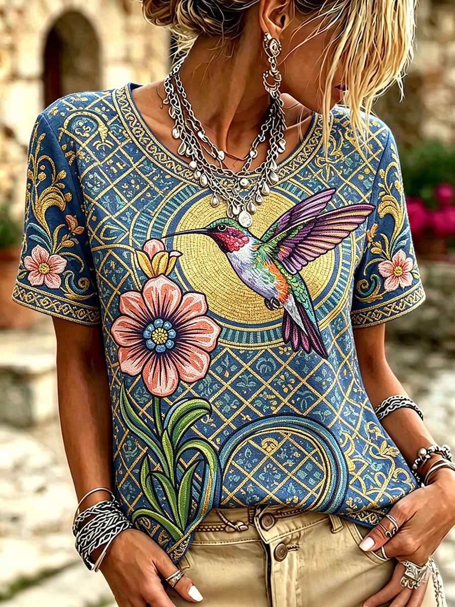 Women's Native Hummingbird Art Print T-Shirts