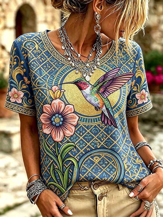 Women's Native Hummingbird Art Print T-Shirts