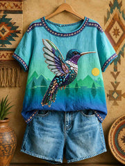 Women's Native Hummingbird Art Print Tops