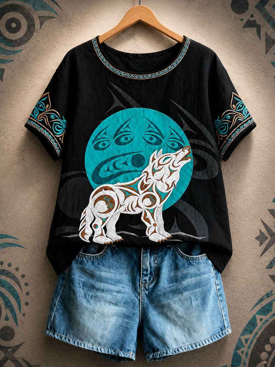 Women's Native Wolf Art Tops