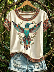Women's Casual T-Shirt with North American Indigenous Bird Totem Design