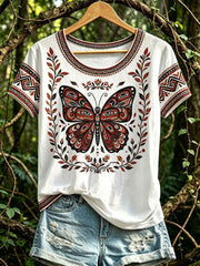 Women's Casual T-Shirt with North American Indigenous Butterfly Totem Design