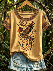 Women's Casual T-Shirt with North American Indigenous Bird Totem Design