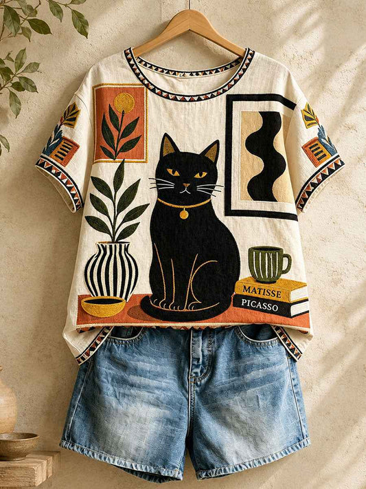 Women's Cat Art Casual Tops