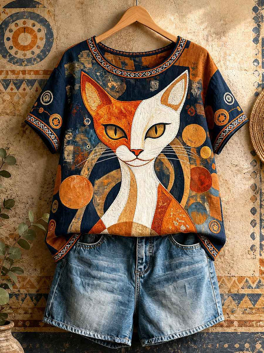 Women's Cat Art Casual Tops