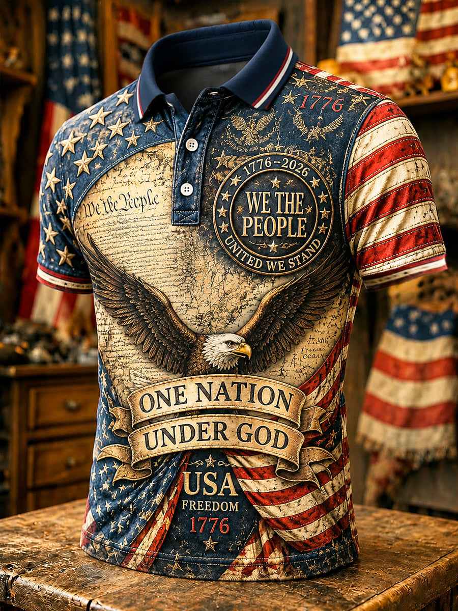 Men's Independence Day 1776 USA Flag Print Casual Polo
