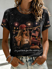 Women's Funny Doll 4th of July Print T-shirt