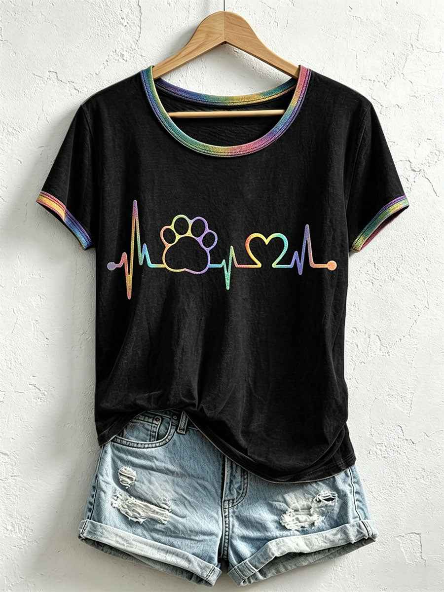 Women's Colorful Paw Print T-Shirt