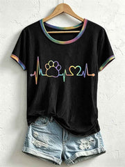 Women's Colorful Paw Print T-Shirt
