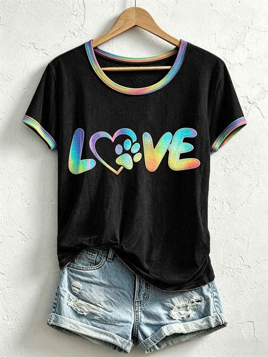 Women's Colorful Paw Print T-Shirt