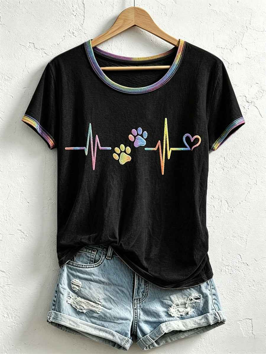 Women's Colorful Paw Print T-Shirt