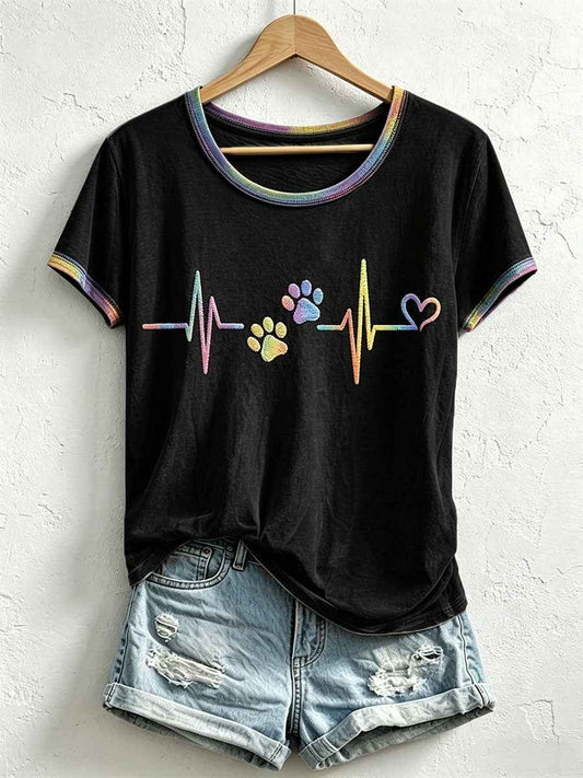 Women's Colorful Paw Print T-Shirt