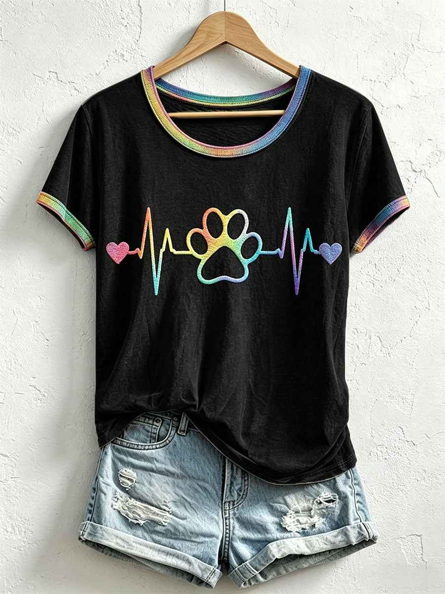Women's Colorful Paw Print T-Shirt