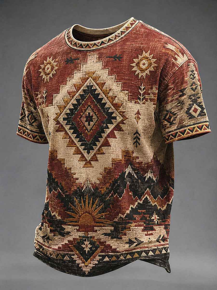Men's Indigenous Art Print Casual T-shirt