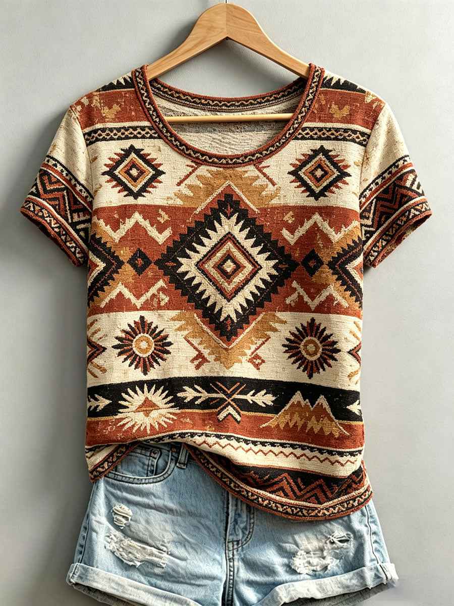 Women's Indigenous Art Print Casual T-shirt