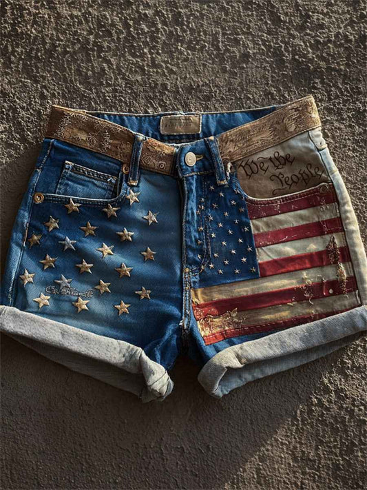 Women's We the People Vintage American Flag Print Denim Shorts