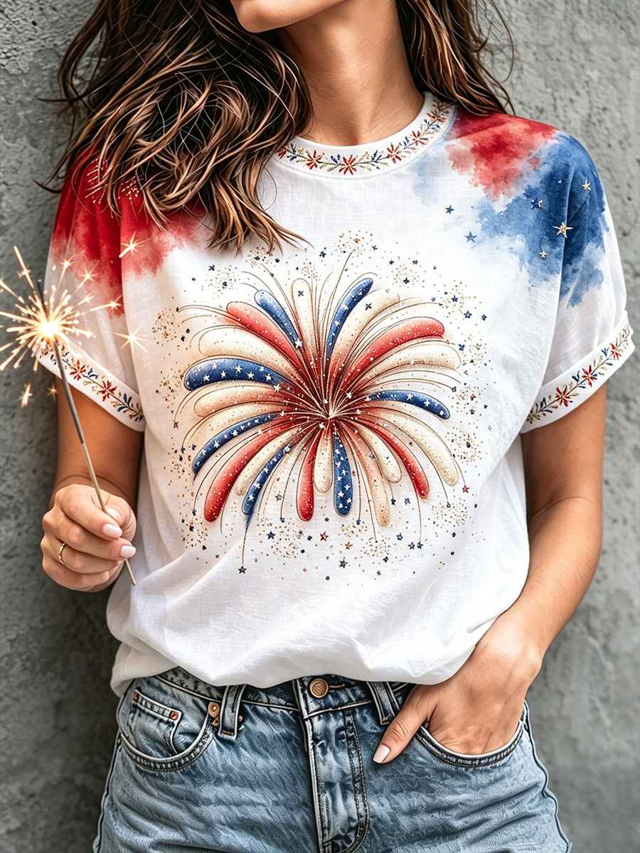 Women's 4th of July Freedom American Art Printed Linen T-shirt
