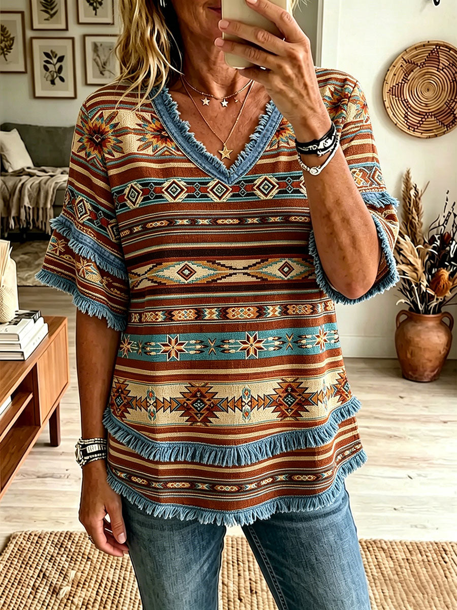 Women's Native Geometric Art Tops gracestitchs