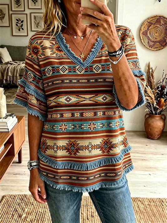 Women's Native Geometric Art Tops gracestitchs