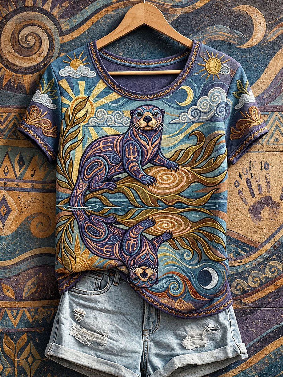 Women's Native Otter Art T-Shirts gracestitchs