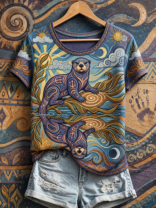Women's Native Otter Art T-Shirts gracestitchs
