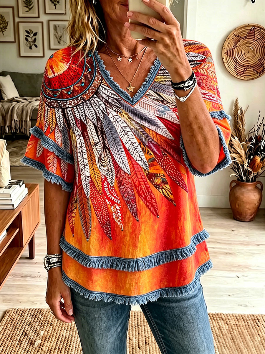 Women's Native Feather Art Tops gracestitchs