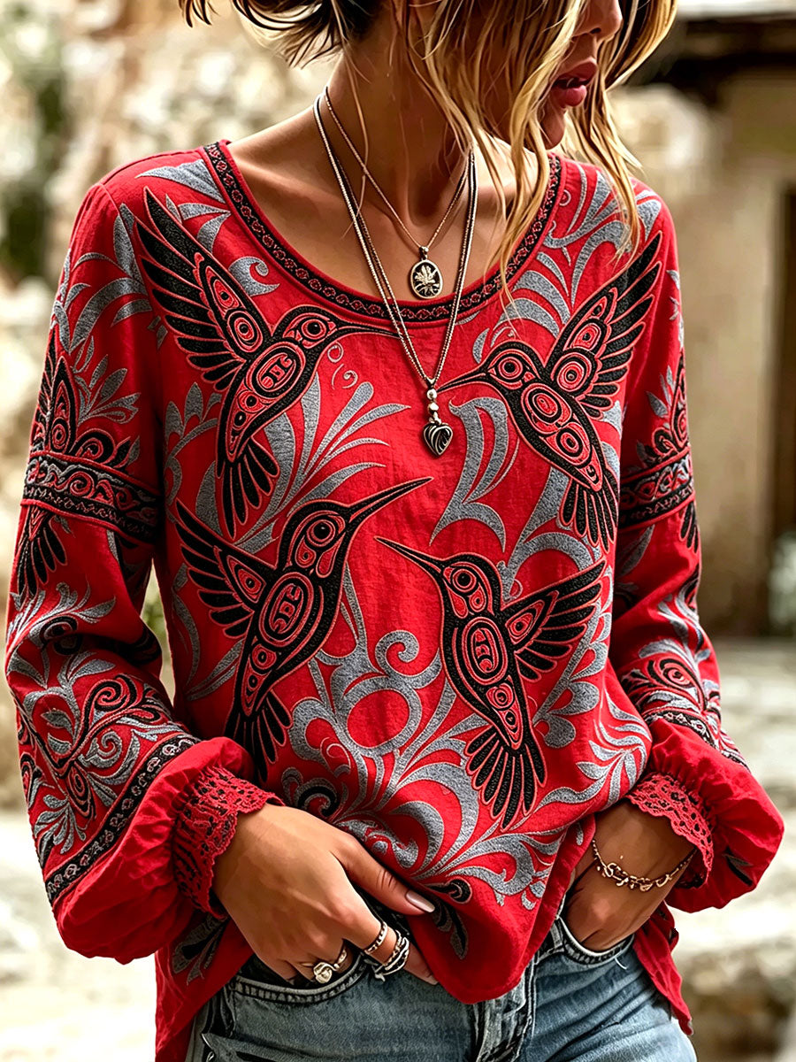 Women's Native Hummingbird Art Tops gracestitchs
