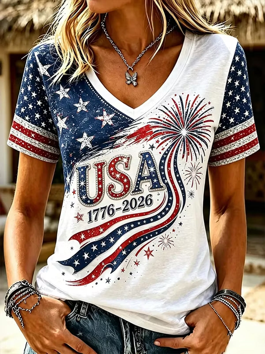 Women's America Floral Printed T-shirt gracestitchs