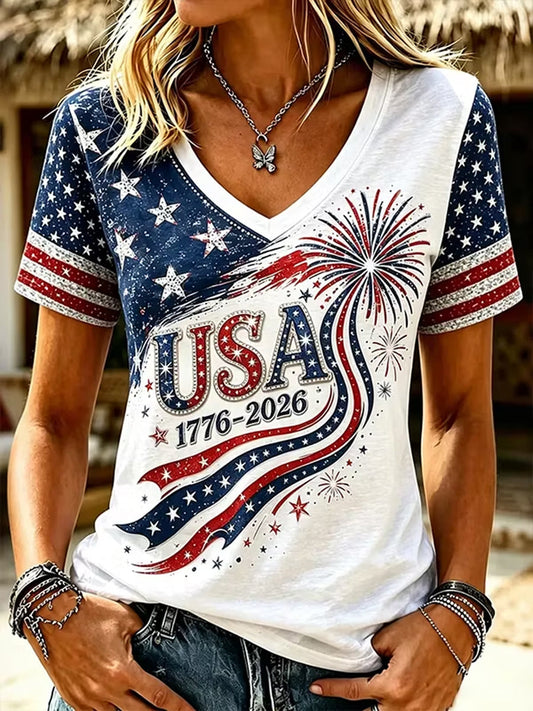 Women's America Floral Printed T-shirt gracestitchs