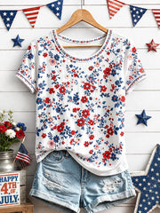 Women's Independence Day Floral Art Print Casual T-Shirt gracestitchs