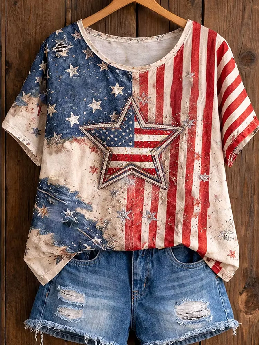 Women's America Floral Print Casual T-Shirt gracestitchs