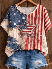 Women's America Floral Print Casual T-Shirt gracestitchs