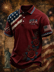 Men's Vintage Independence Day American Flag Art Print Casual Top gracestitchs