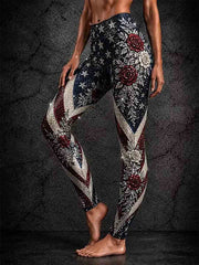 Women's Independence Day American Flag Stripes Art Print Leggings gracestitchs