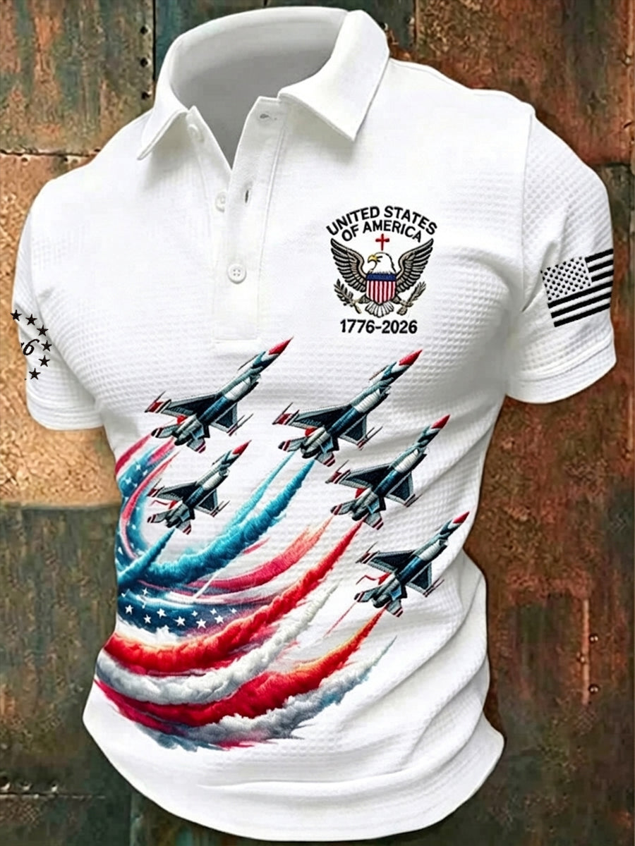 Men's Independence Day American Flag  Art  Waffle Short Sleeve  Top gracestitchs