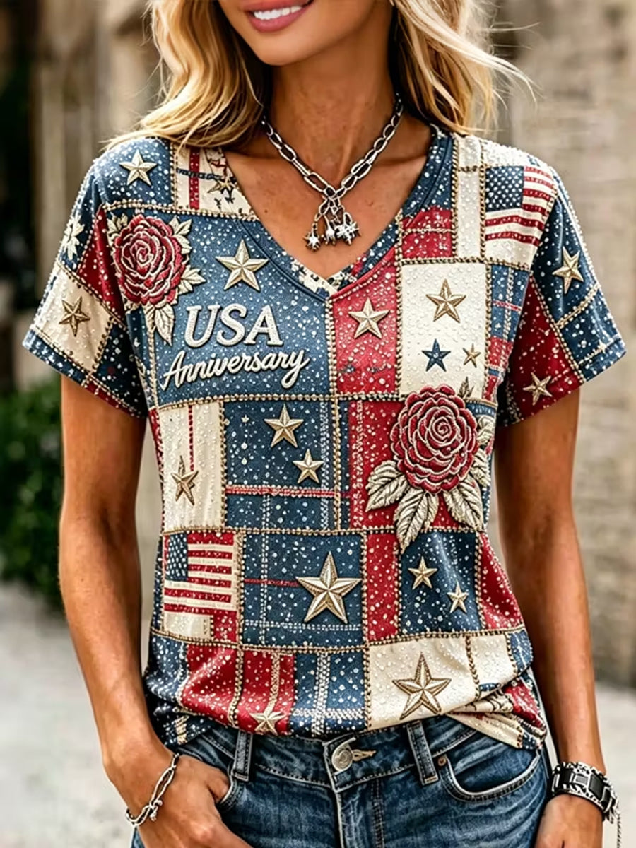 Women's America Floral Printed T-shirt gracestitchs
