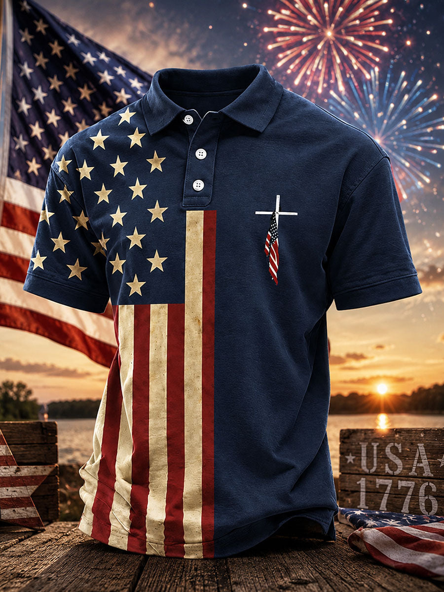 Men's Independence Day Cross Print Casual Top gracestitchs