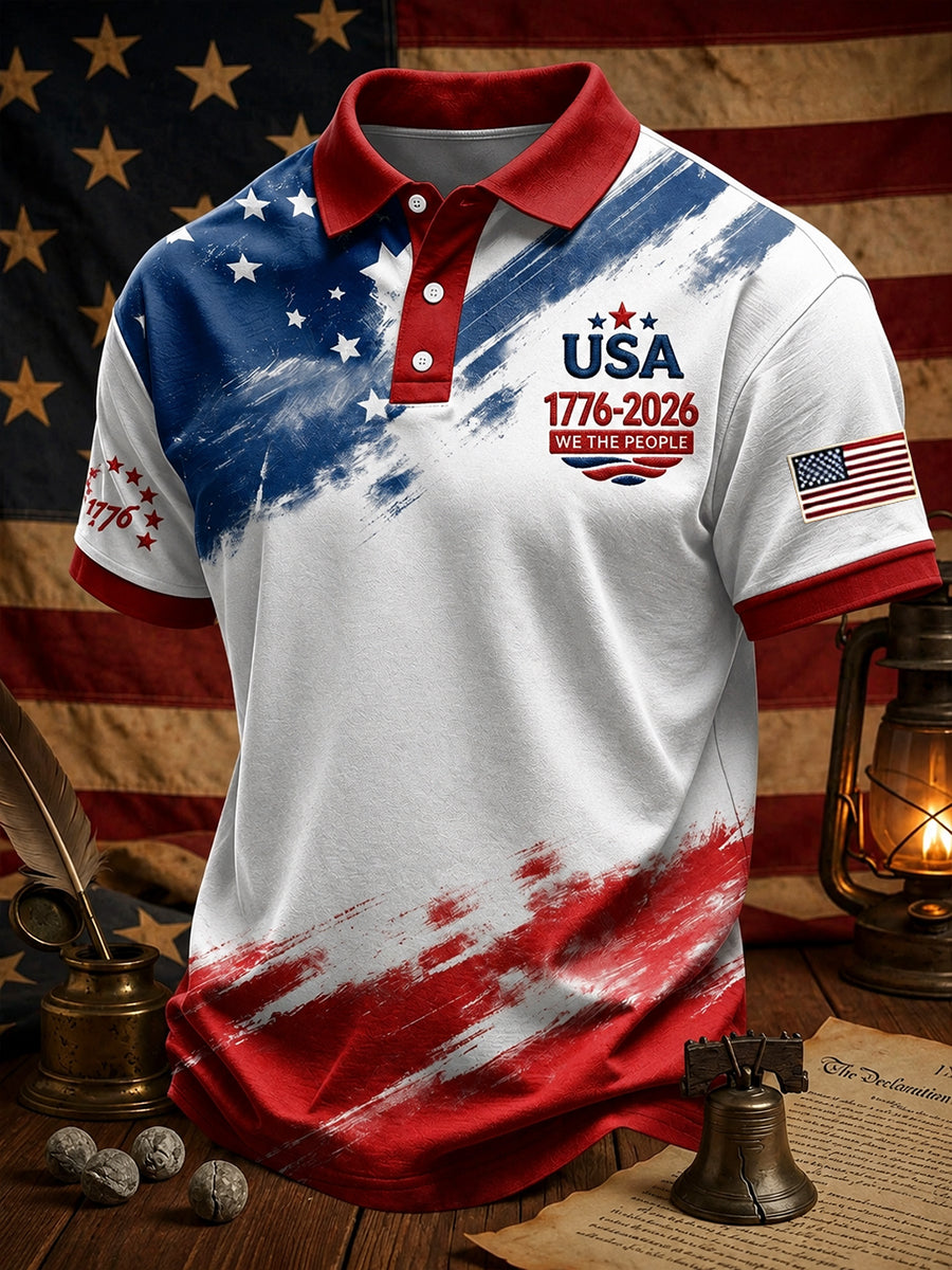 Men's Vintage Independence Day American Flag Art Print Casual Top gracestitchs